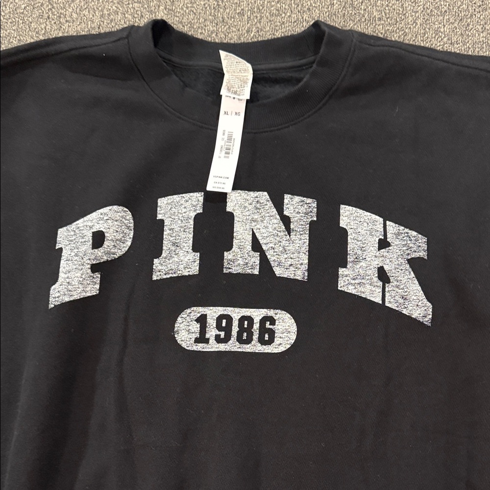 NWT PINK Victoria's Secret Black Crewneck Sweatshirt - Picture 2 of 5